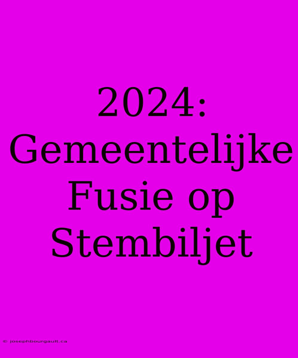 2024: Gemeentelijke Fusie Op Stembiljet