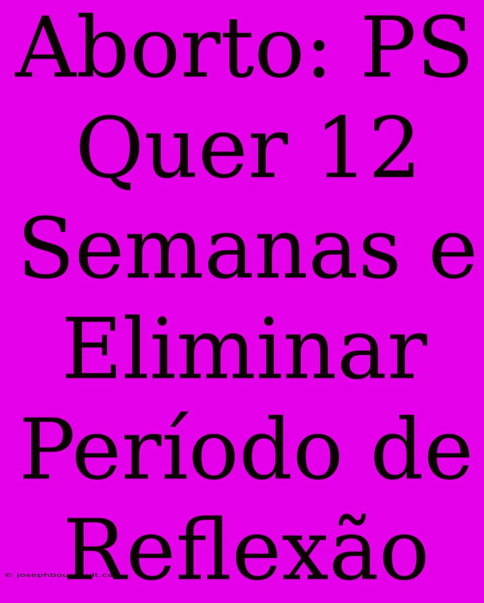 Aborto: PS Quer 12 Semanas E Eliminar Período De Reflexão