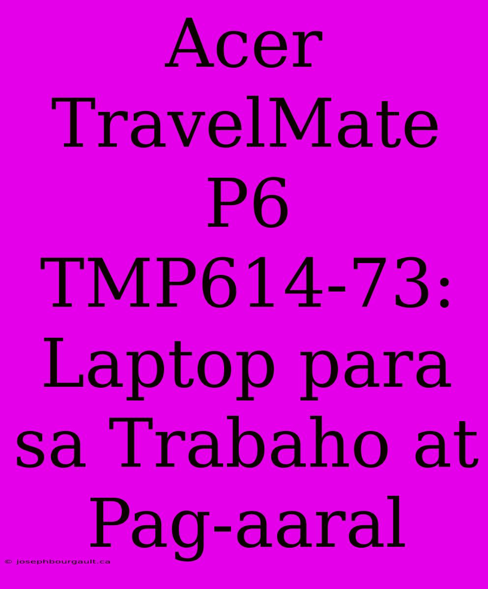 Acer TravelMate P6 TMP614-73:  Laptop Para Sa Trabaho At Pag-aaral