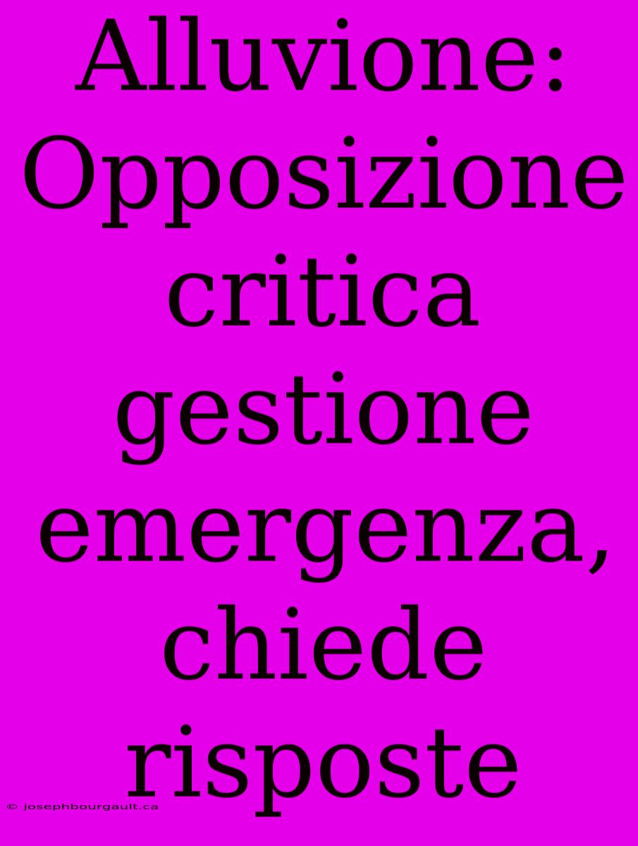 Alluvione: Opposizione Critica Gestione Emergenza, Chiede Risposte