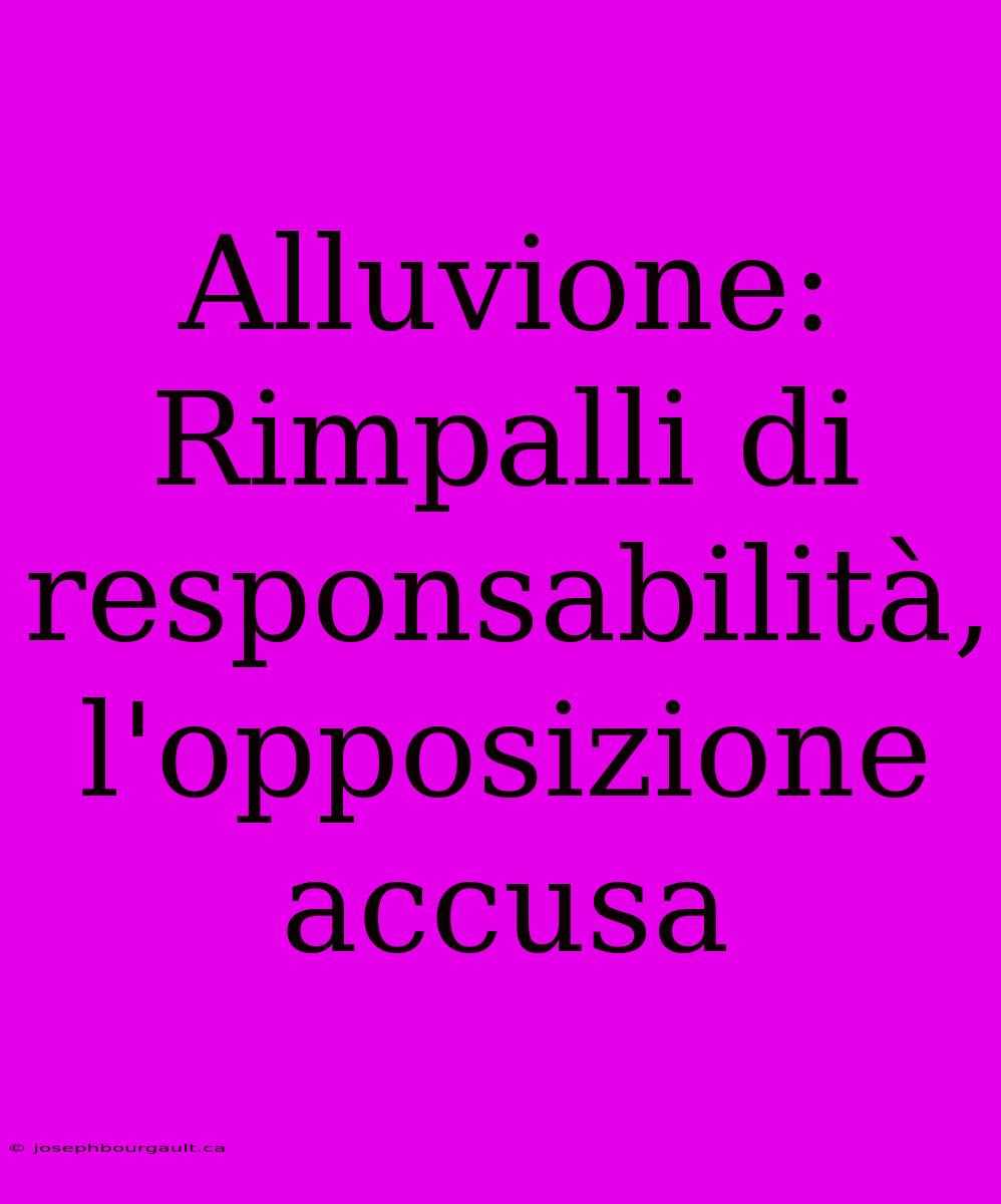 Alluvione: Rimpalli Di Responsabilità, L'opposizione Accusa