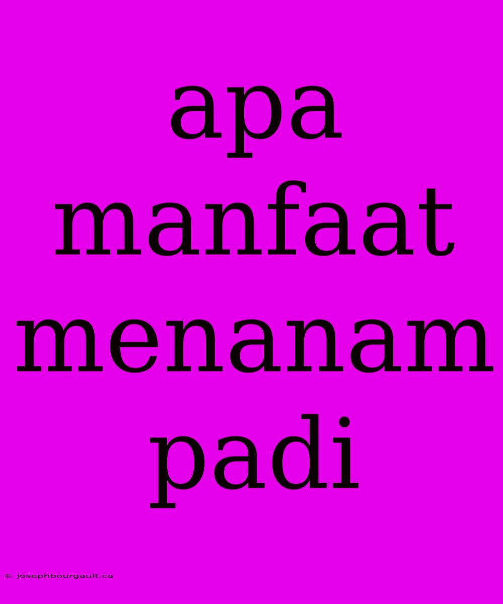 Apa Manfaat Menanam Padi