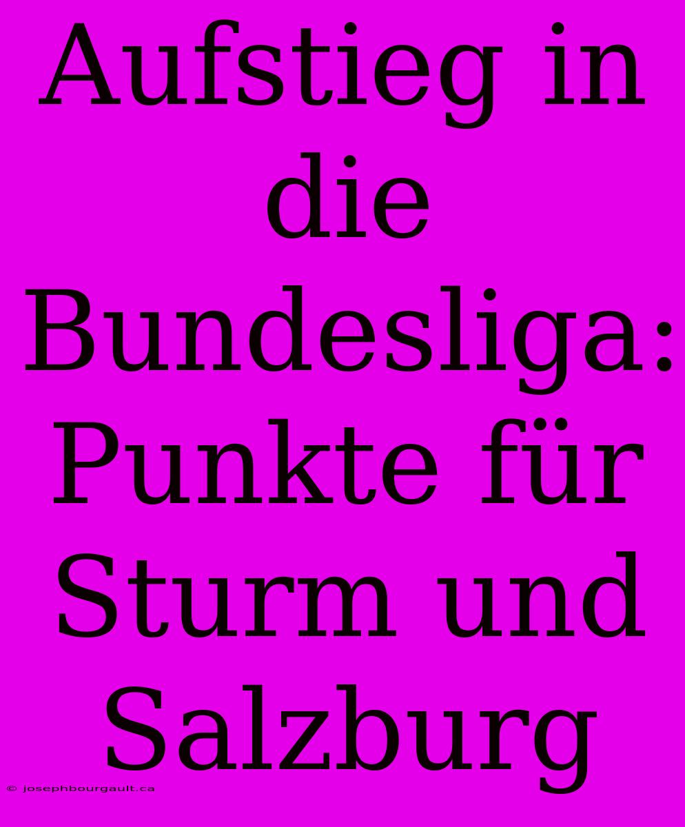 Aufstieg In Die Bundesliga: Punkte Für Sturm Und Salzburg