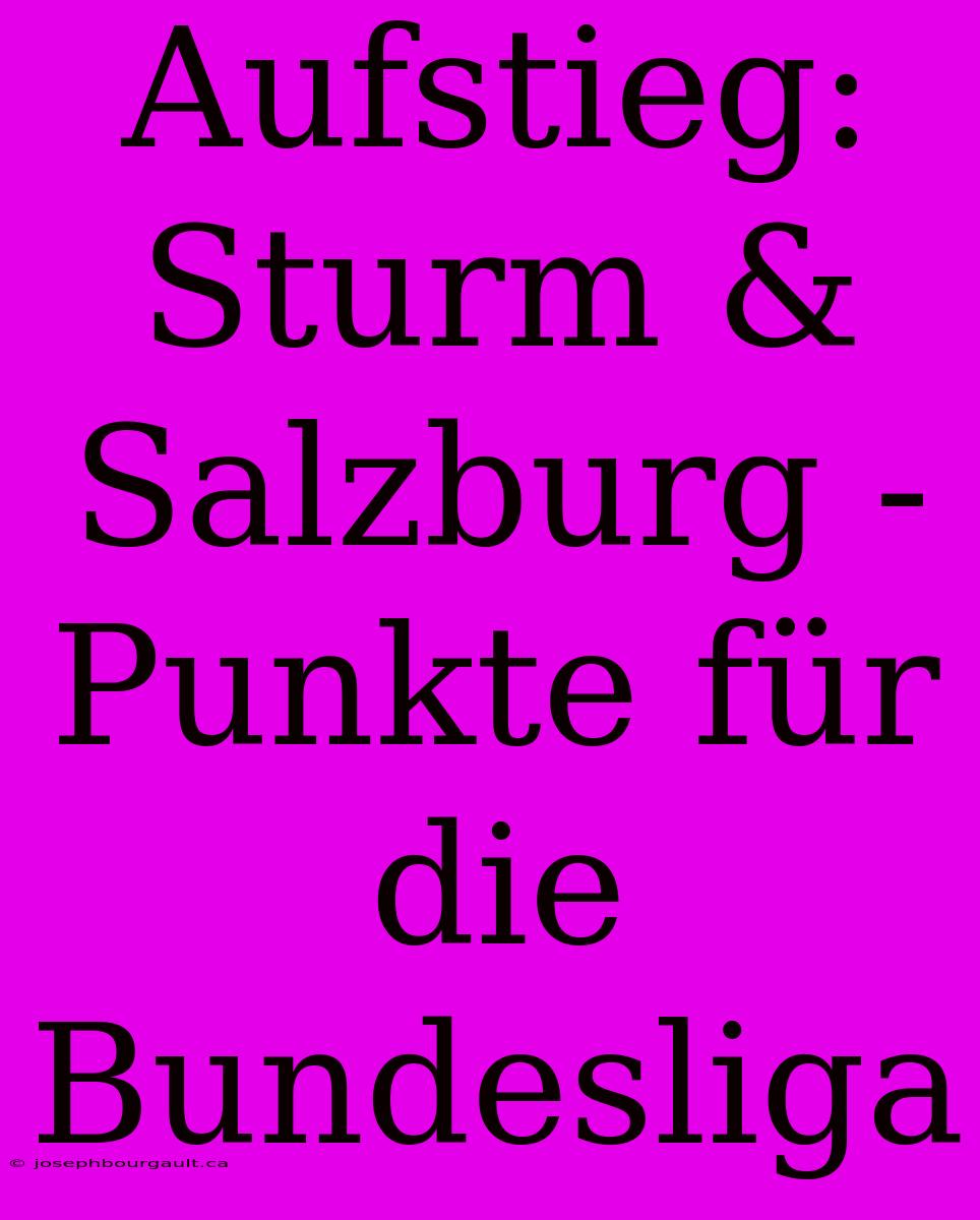 Aufstieg: Sturm & Salzburg - Punkte Für Die Bundesliga