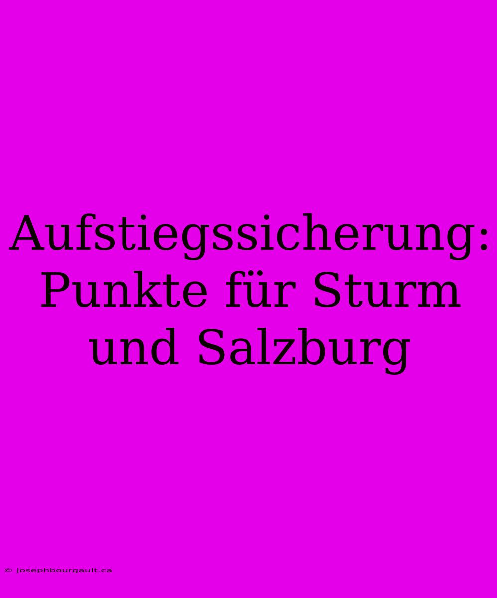 Aufstiegssicherung: Punkte Für Sturm Und Salzburg