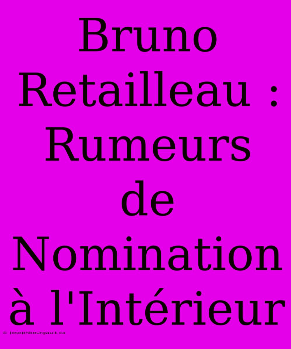 Bruno Retailleau : Rumeurs De Nomination À L'Intérieur