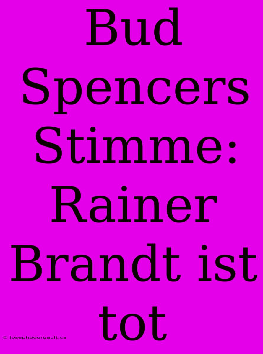 Bud Spencers Stimme: Rainer Brandt Ist Tot