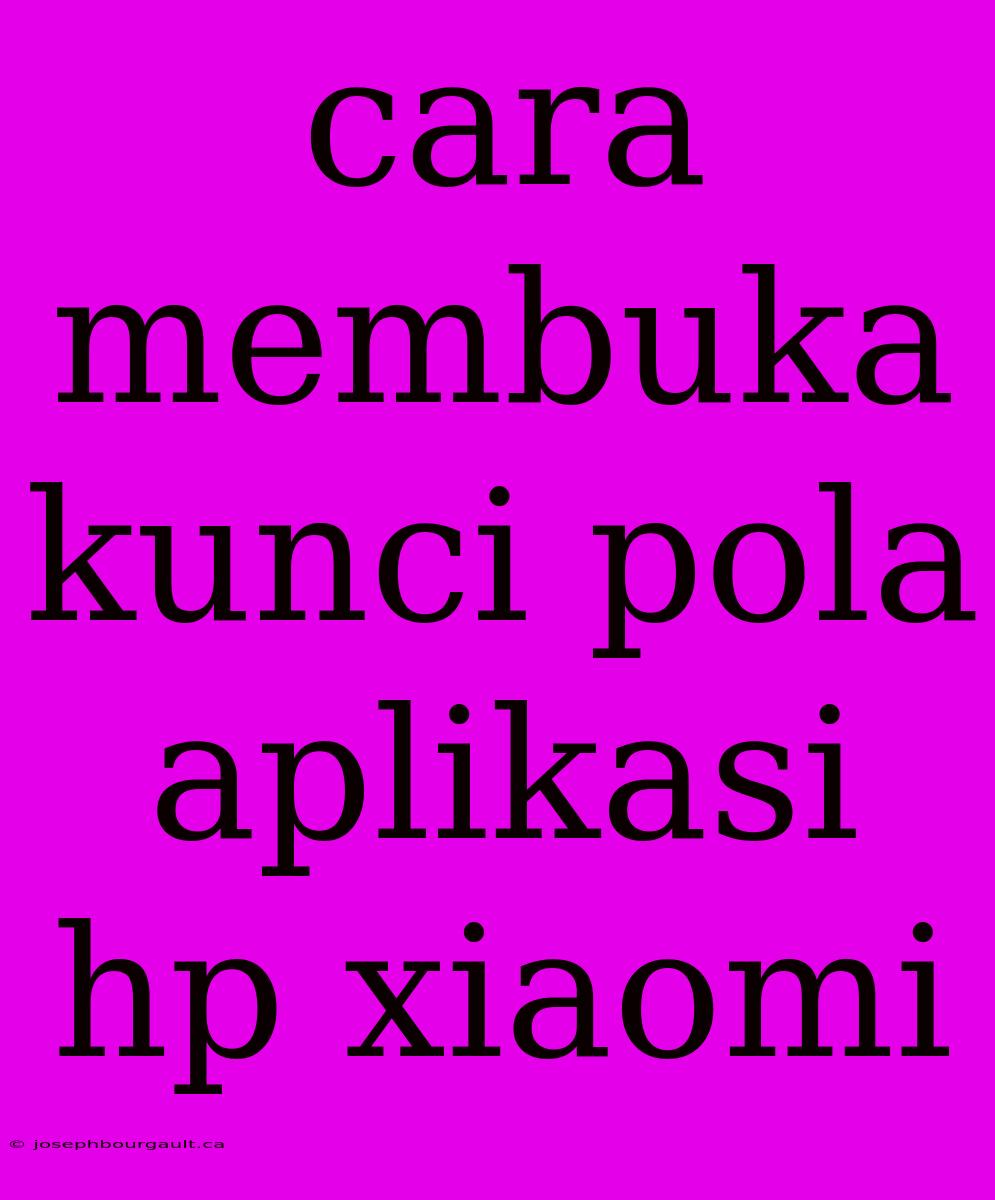 Cara Membuka Kunci Pola Aplikasi Hp Xiaomi