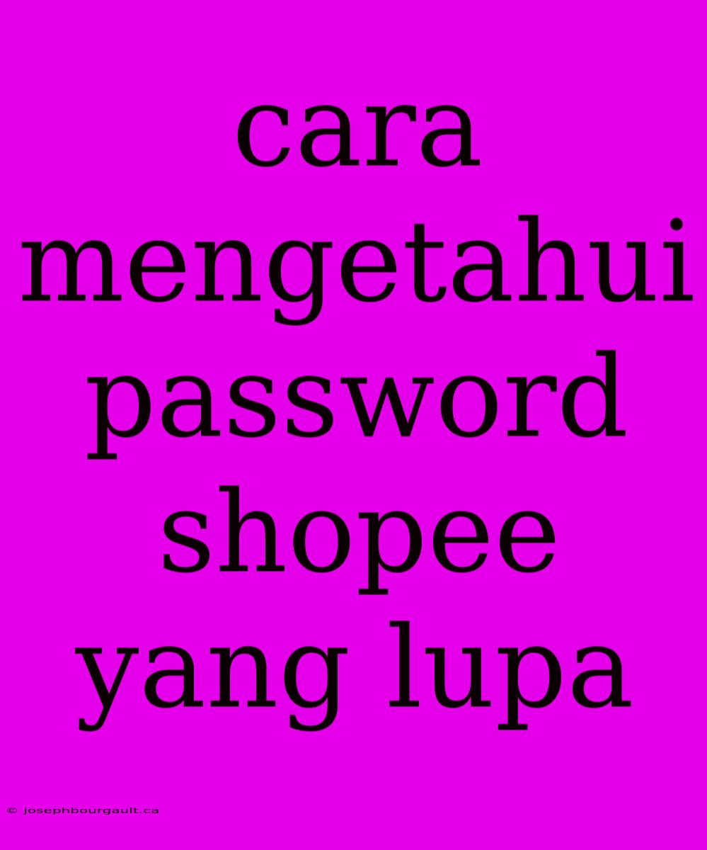 Cara Mengetahui Password Shopee Yang Lupa