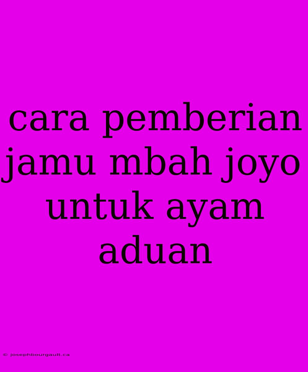 Cara Pemberian Jamu Mbah Joyo Untuk Ayam Aduan