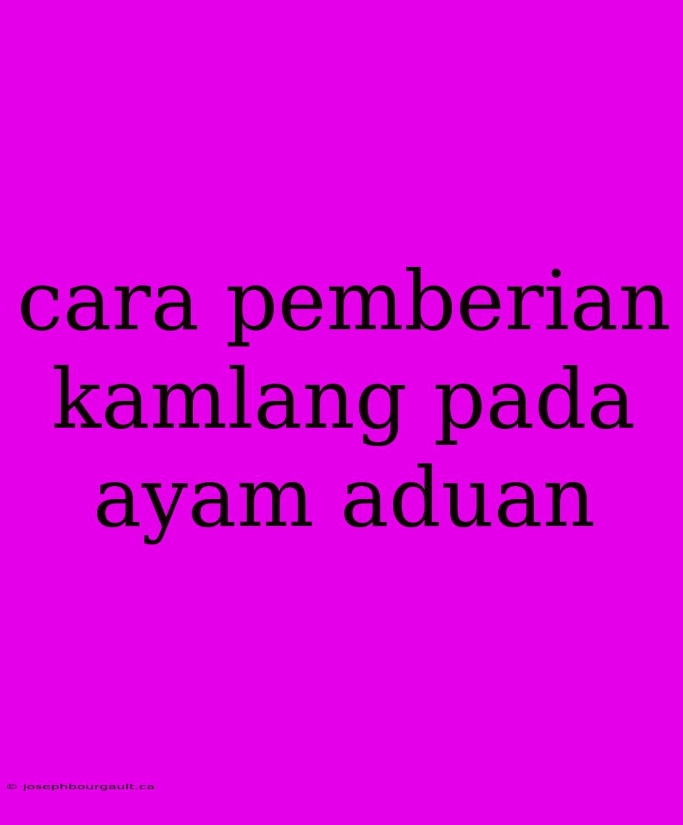 Cara Pemberian Kamlang Pada Ayam Aduan