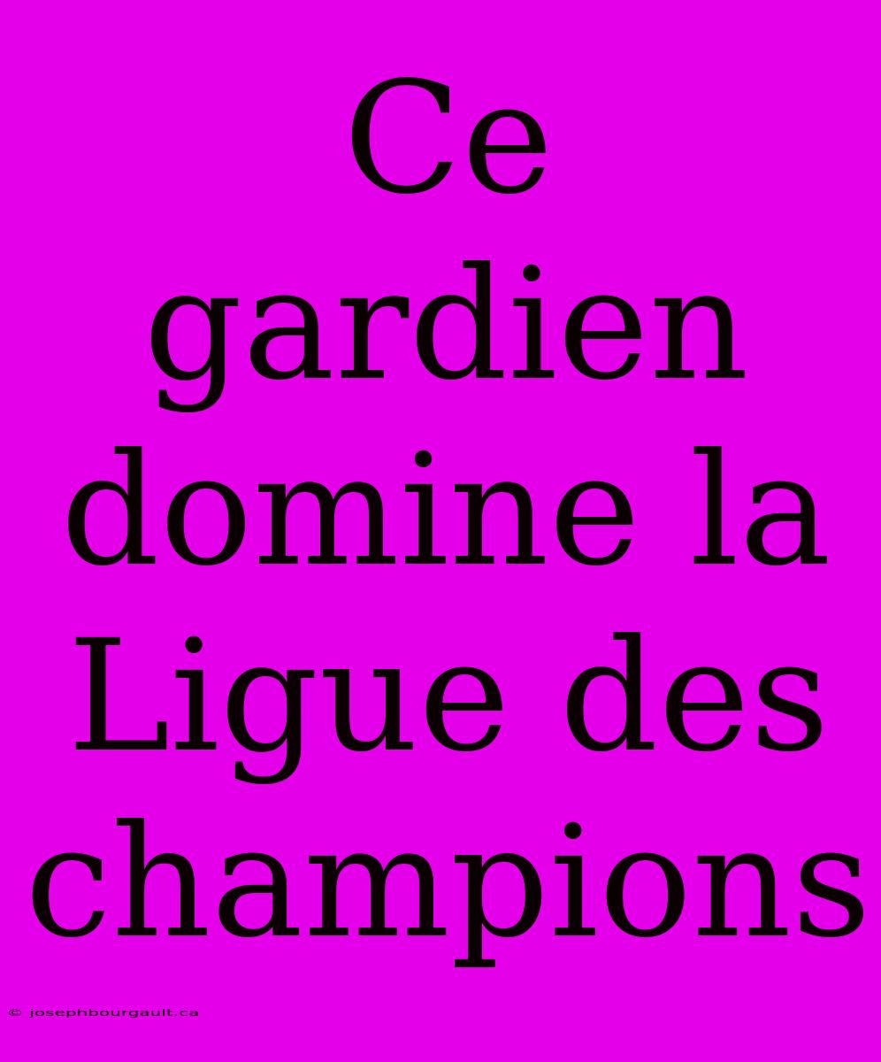 Ce Gardien Domine La Ligue Des Champions