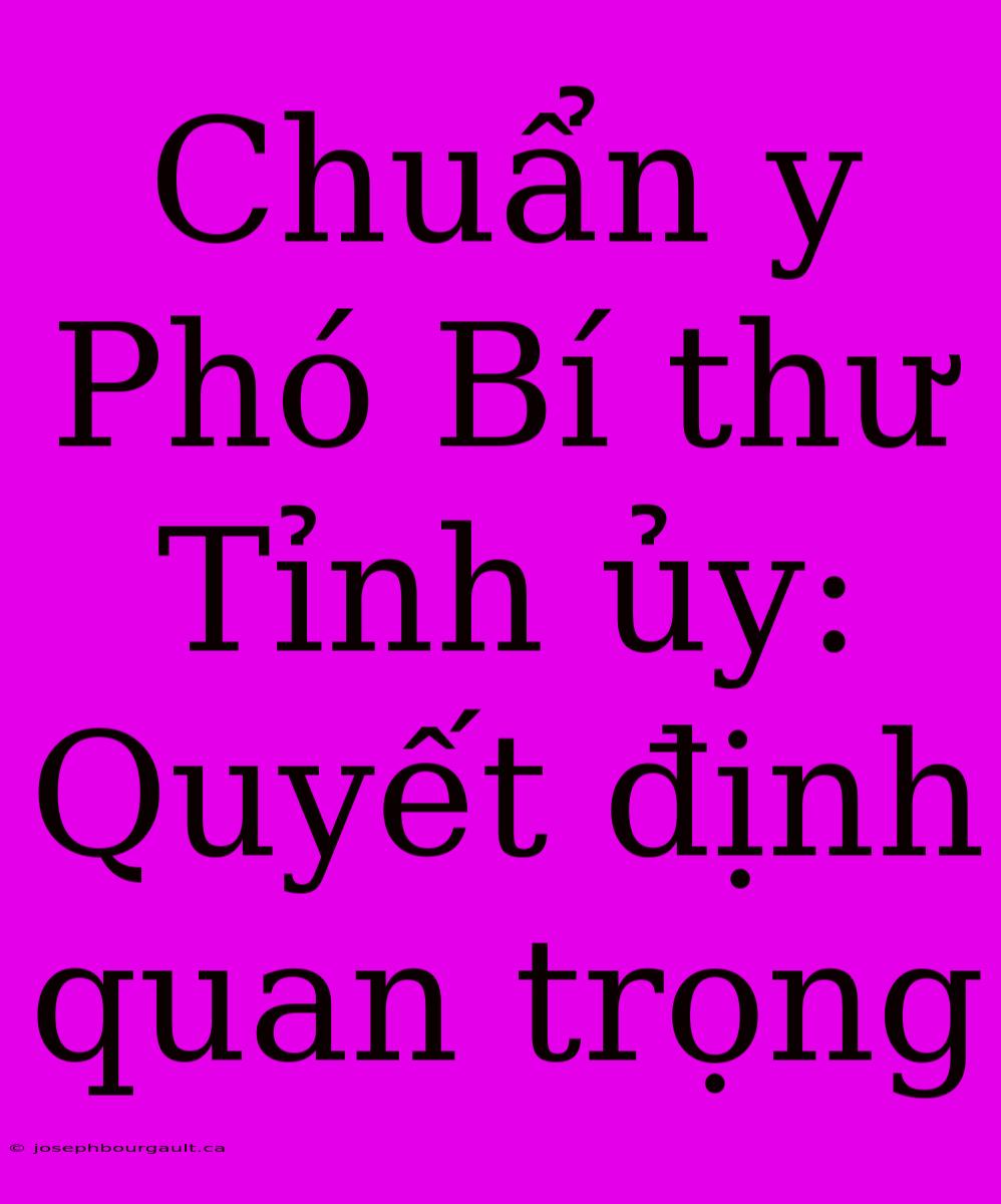 Chuẩn Y Phó Bí Thư Tỉnh Ủy: Quyết Định Quan Trọng