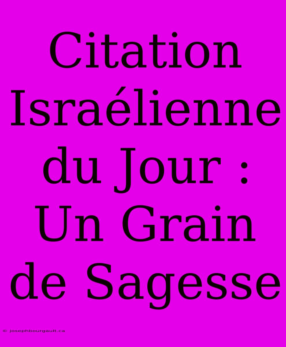 Citation Israélienne Du Jour : Un Grain De Sagesse