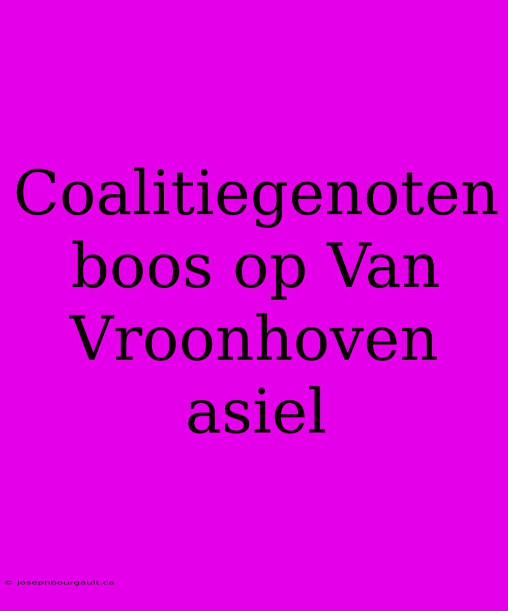 Coalitiegenoten Boos Op Van Vroonhoven Asiel