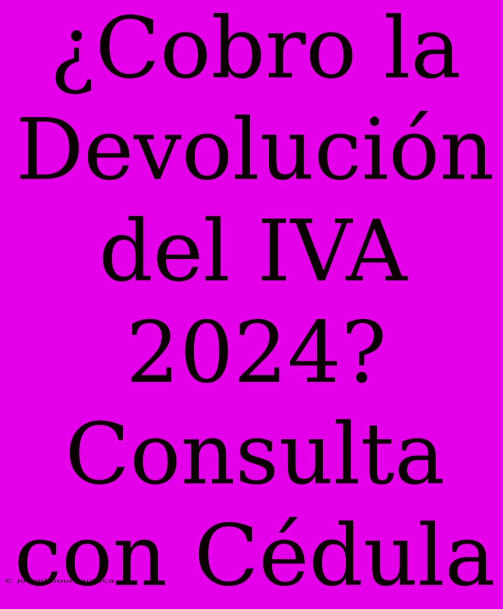 ¿Cobro La Devolución Del IVA 2024? Consulta Con Cédula