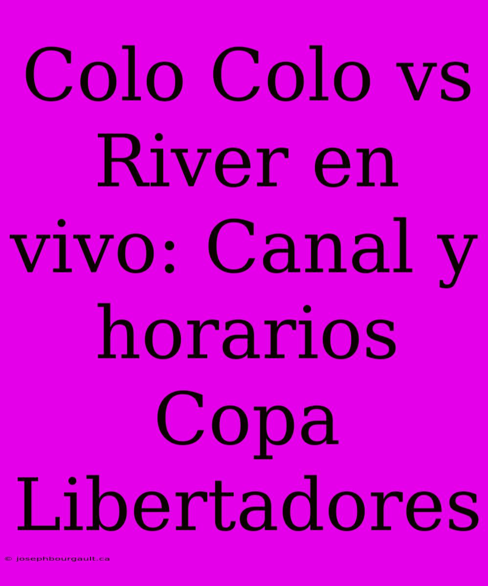 Colo Colo Vs River En Vivo: Canal Y Horarios Copa Libertadores