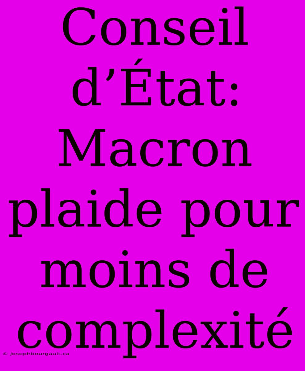 Conseil D’État: Macron Plaide Pour Moins De Complexité