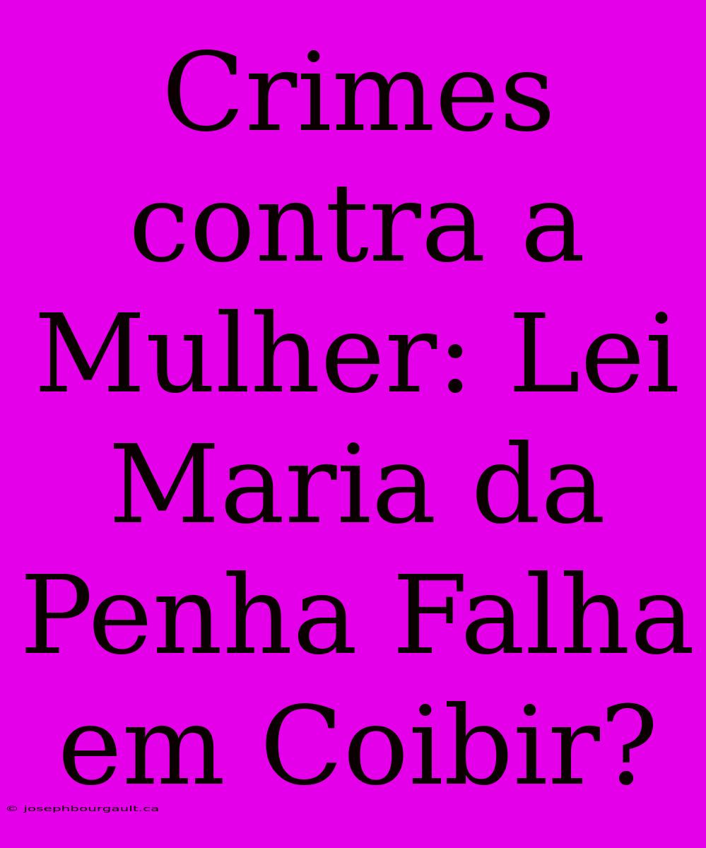 Crimes Contra A Mulher: Lei Maria Da Penha Falha Em Coibir?