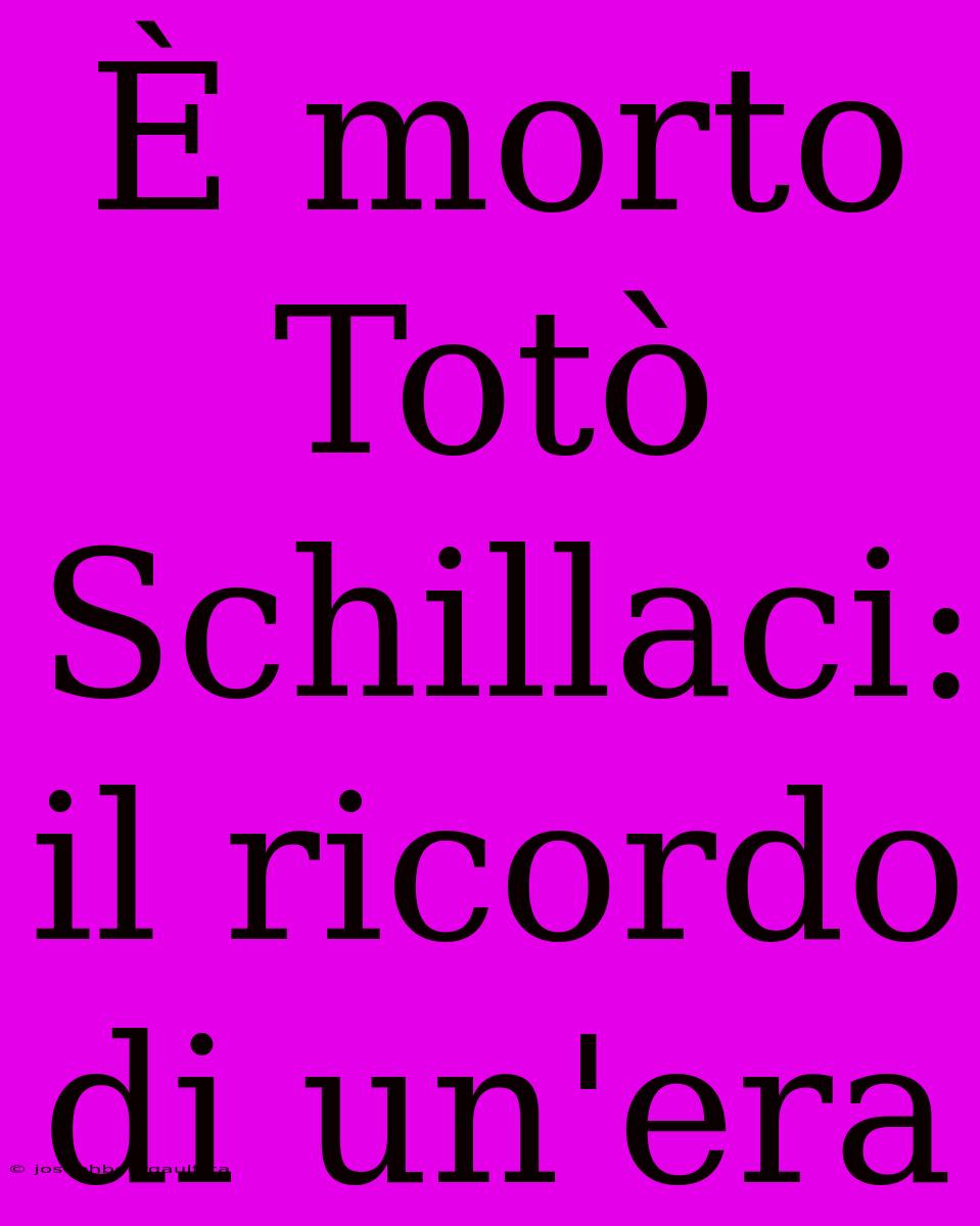 È Morto Totò Schillaci: Il Ricordo Di Un'era