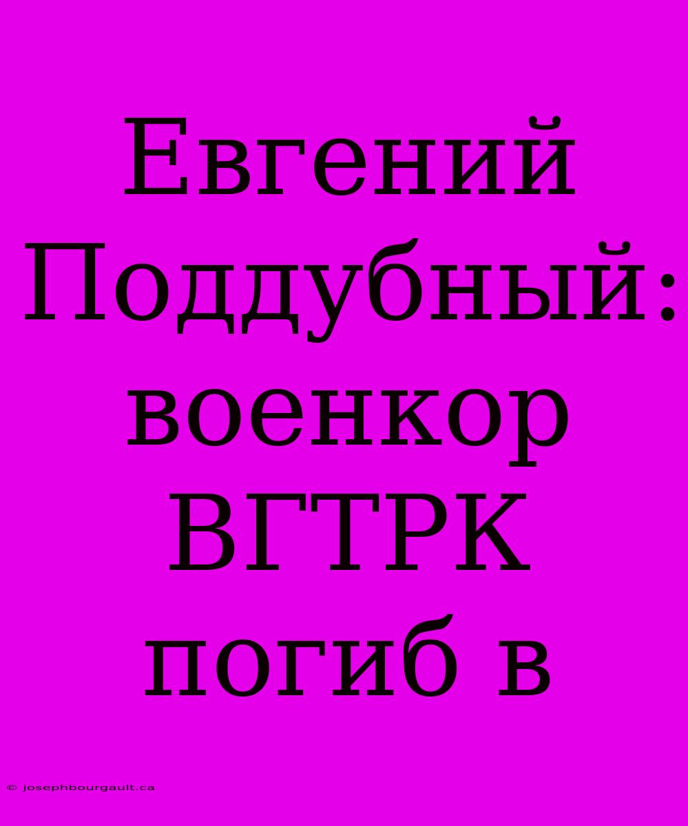 Евгений Поддубный: Военкор ВГТРК Погиб В