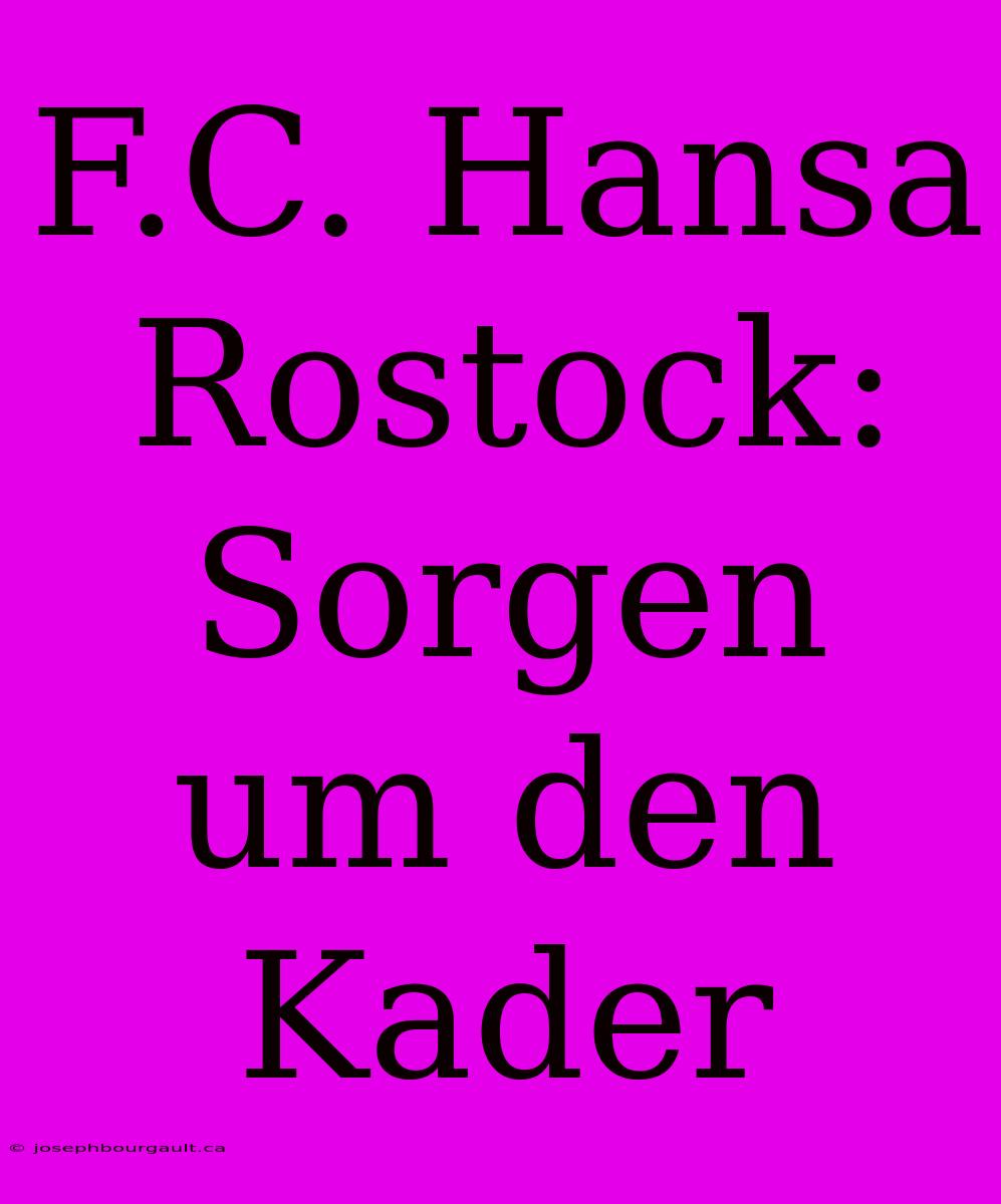 F.C. Hansa Rostock: Sorgen Um Den Kader