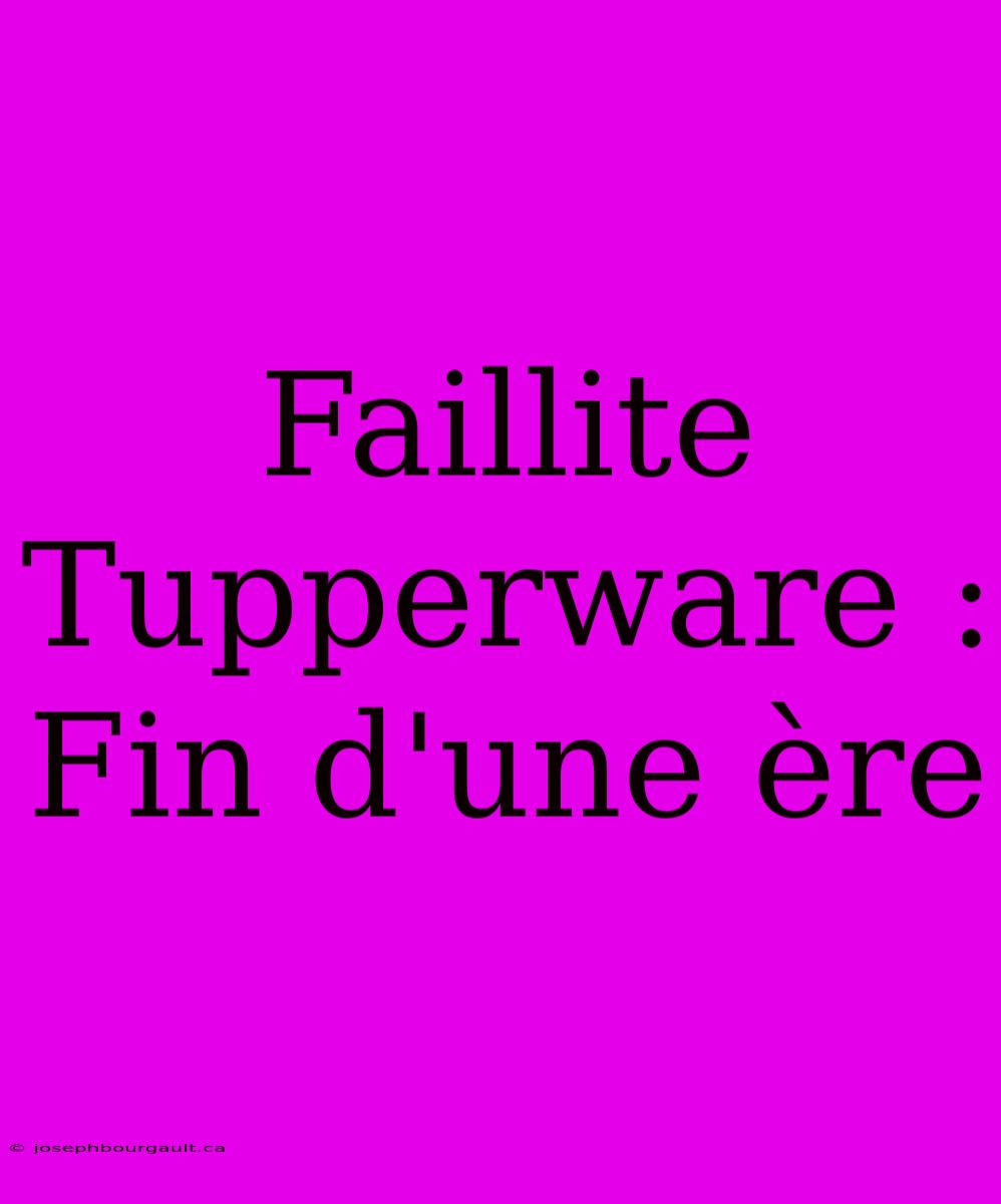 Faillite Tupperware : Fin D'une Ère