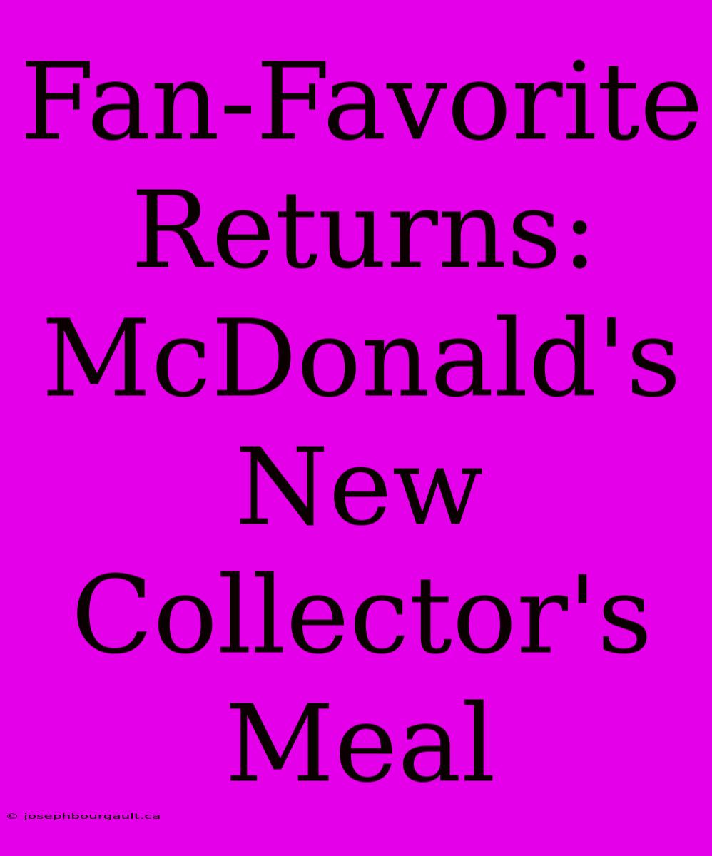 Fan-Favorite Returns: McDonald's New Collector's Meal