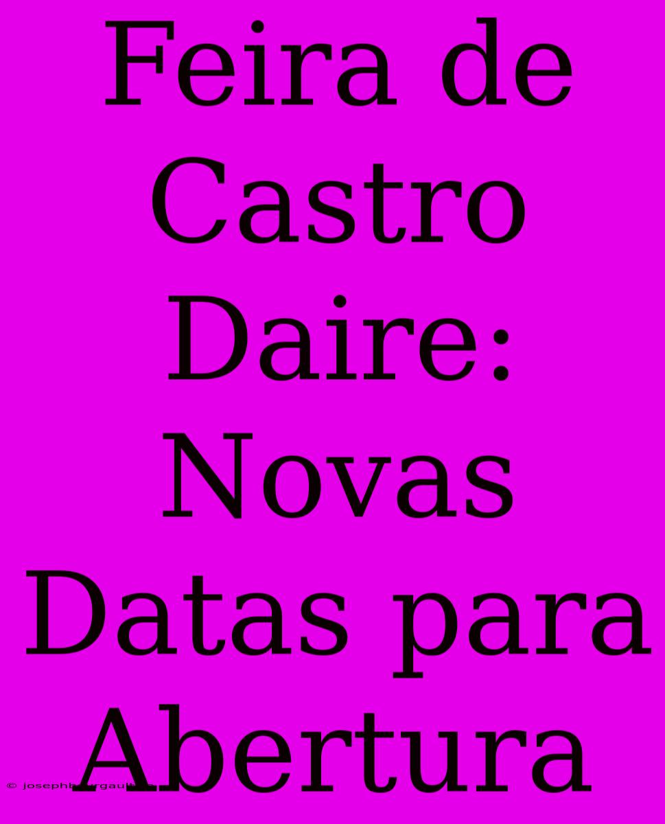 Feira De Castro Daire: Novas Datas Para Abertura