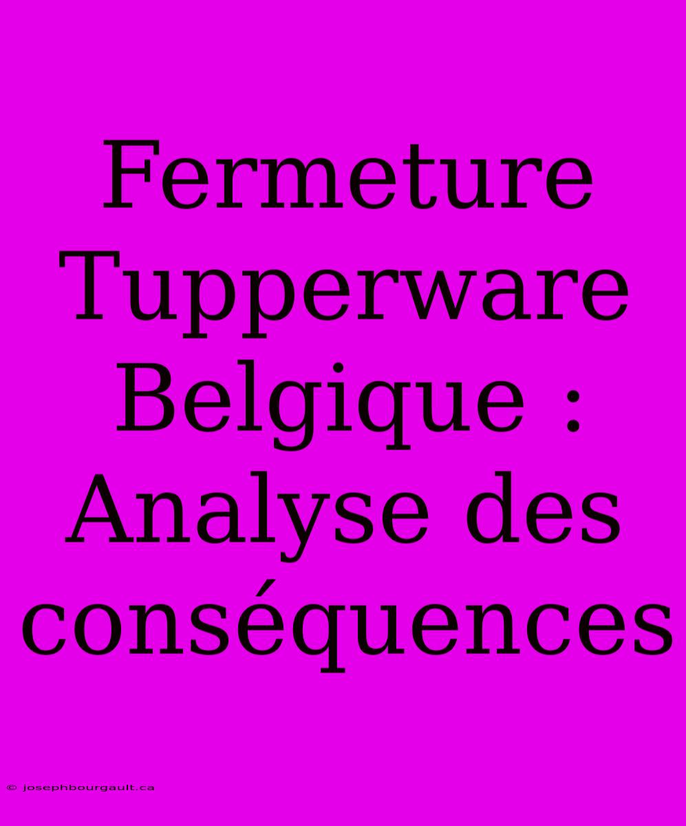 Fermeture Tupperware Belgique : Analyse Des Conséquences