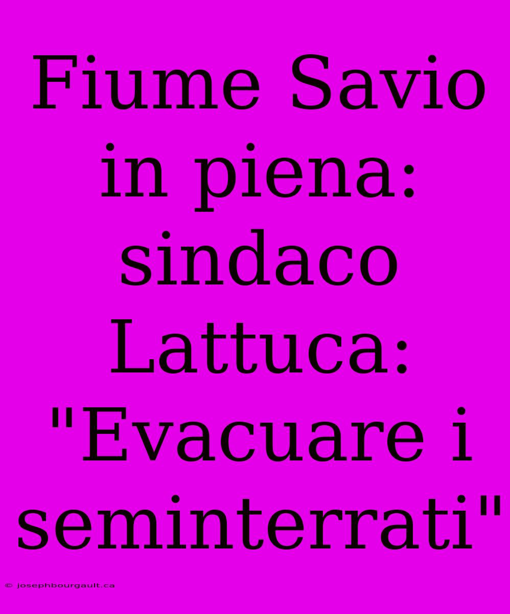 Fiume Savio In Piena: Sindaco Lattuca: 