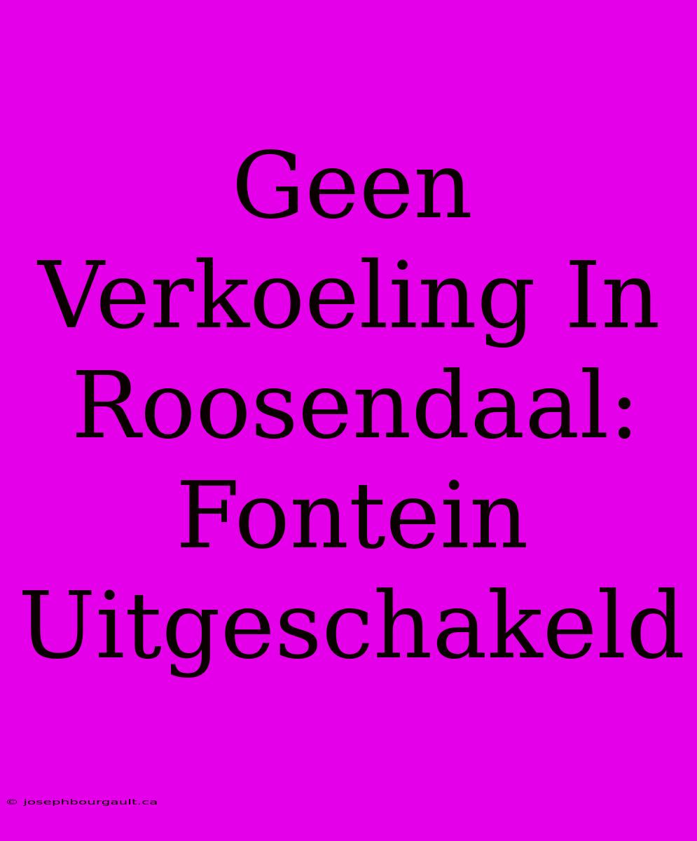 Geen Verkoeling In Roosendaal: Fontein Uitgeschakeld