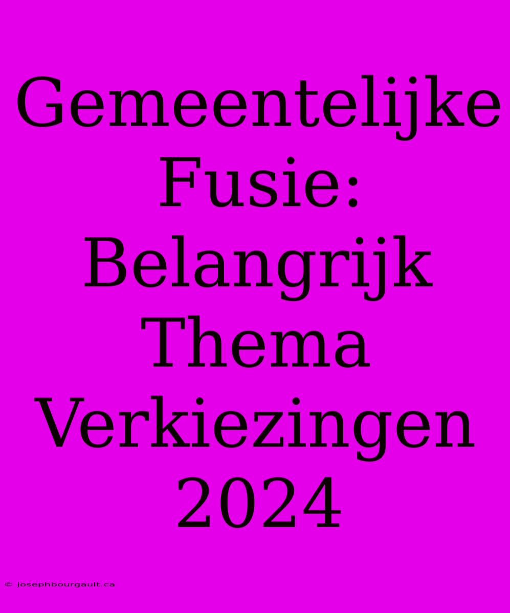 Gemeentelijke Fusie: Belangrijk Thema Verkiezingen 2024