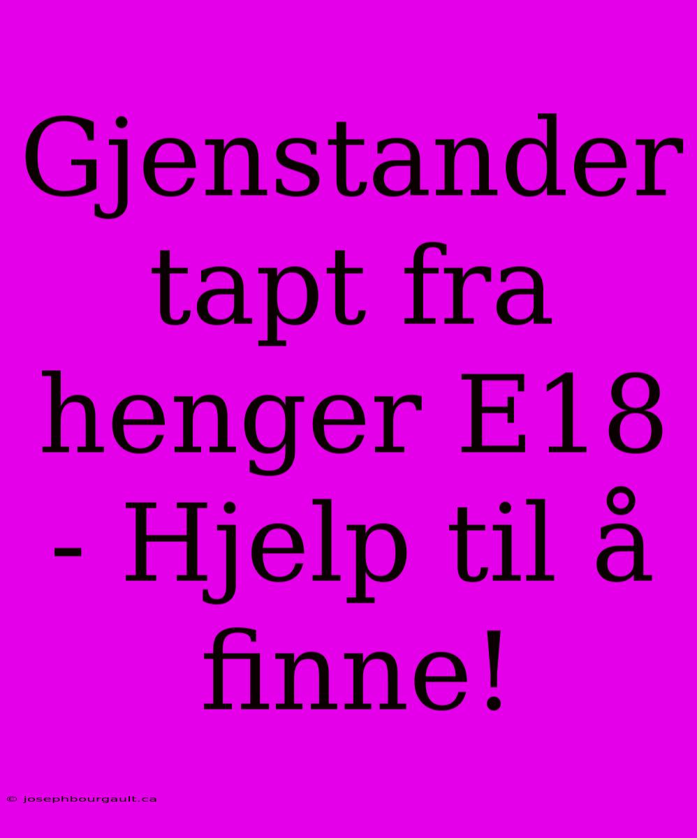 Gjenstander Tapt Fra Henger E18 - Hjelp Til Å Finne!