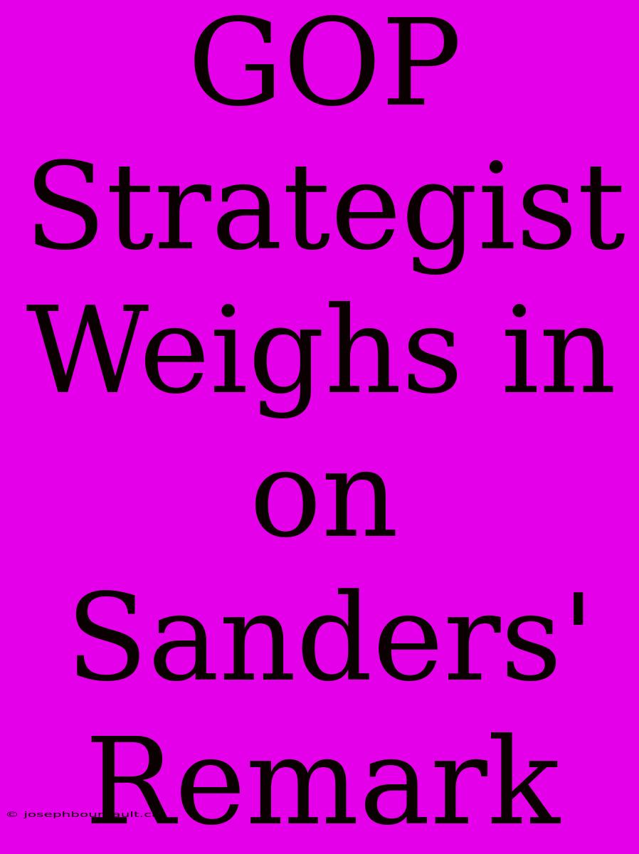 GOP Strategist Weighs In On Sanders' Remark