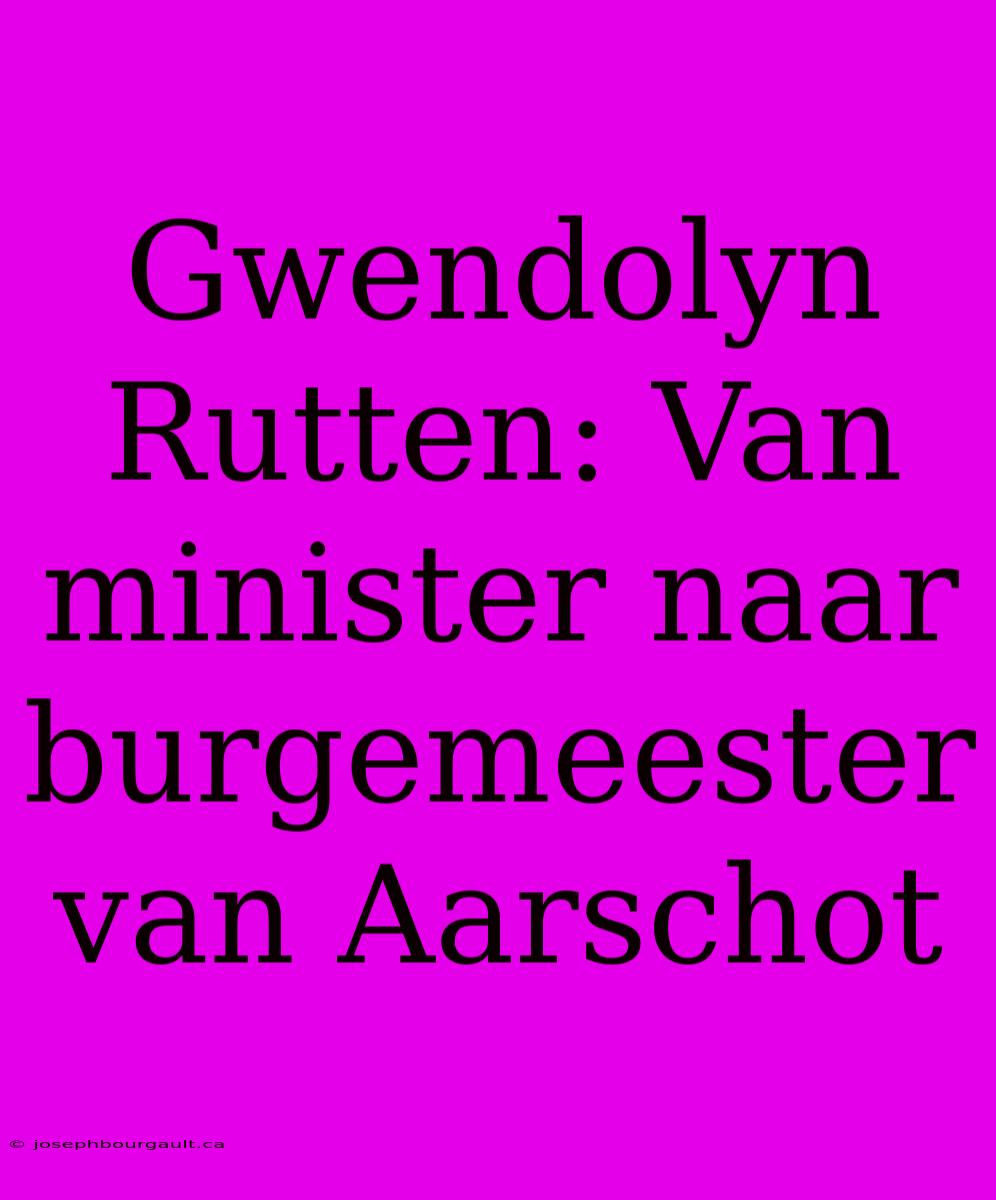 Gwendolyn Rutten: Van Minister Naar Burgemeester Van Aarschot