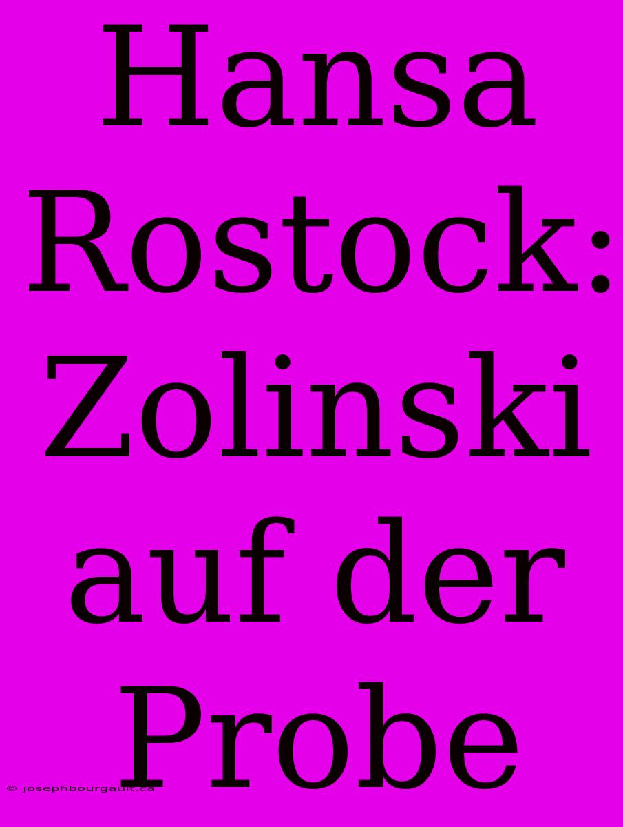 Hansa Rostock: Zolinski Auf Der Probe