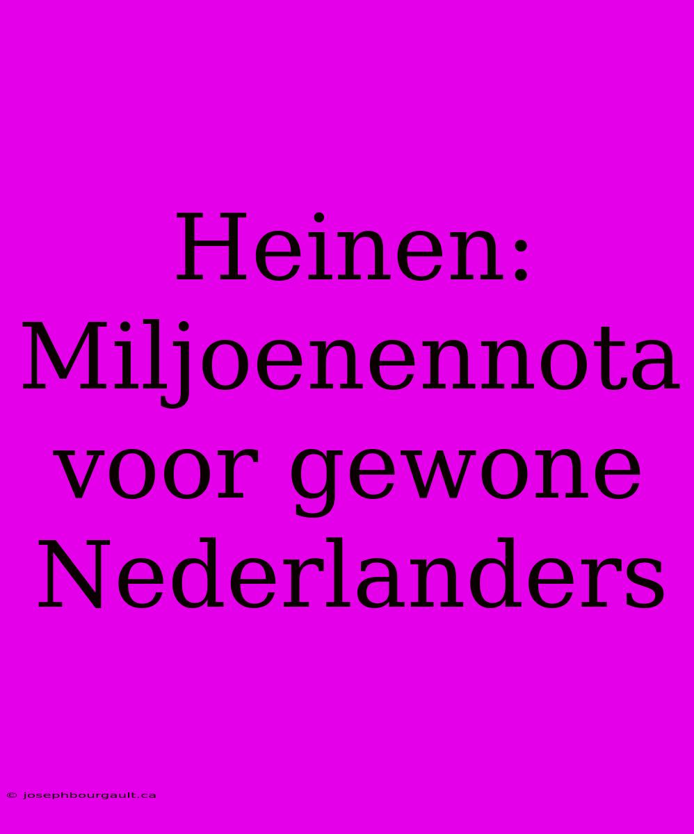 Heinen: Miljoenennota Voor Gewone Nederlanders