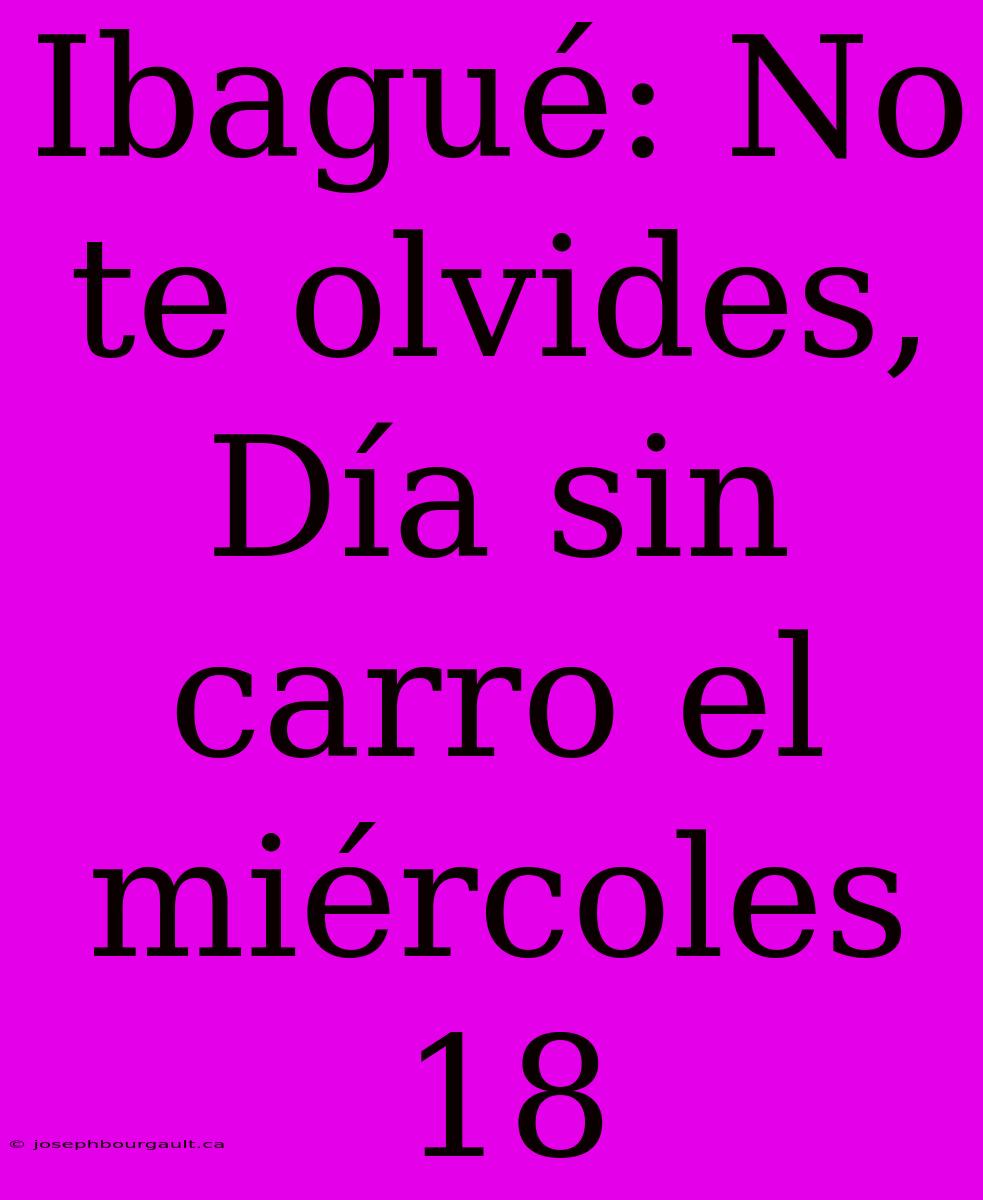 Ibagué: No Te Olvides, Día Sin Carro El Miércoles 18