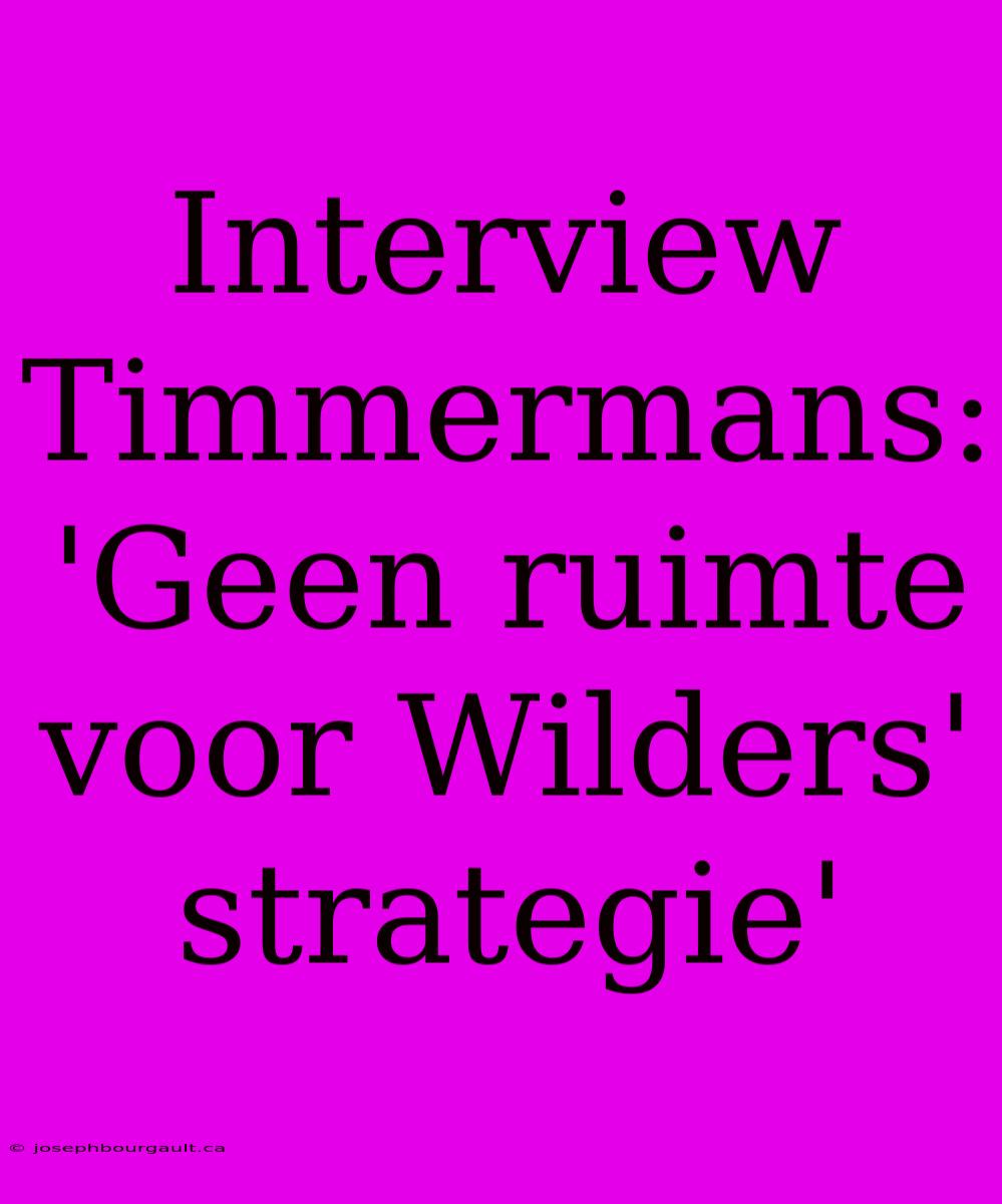 Interview Timmermans: 'Geen Ruimte Voor Wilders' Strategie'