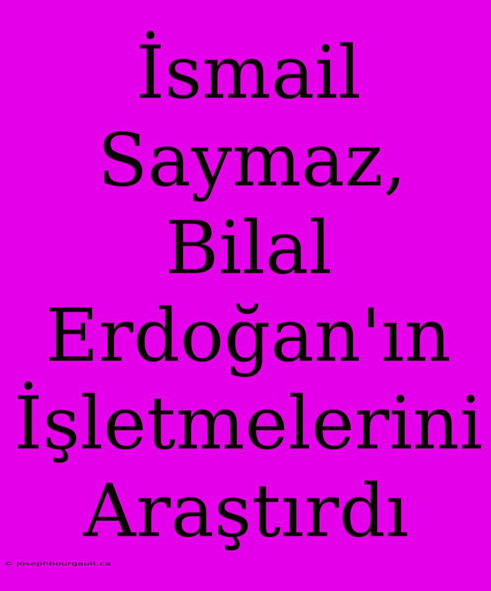 İsmail Saymaz, Bilal Erdoğan'ın İşletmelerini Araştırdı