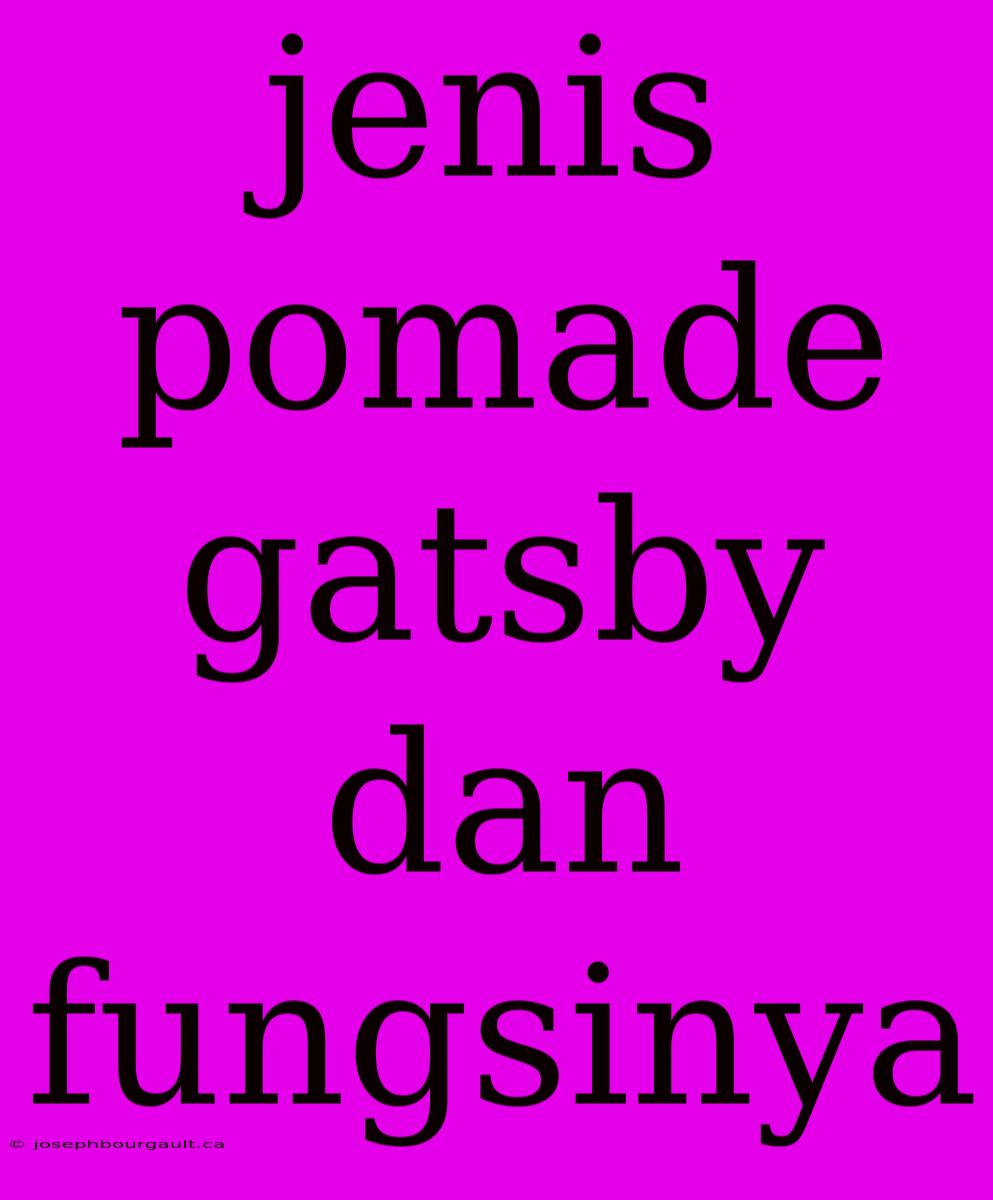 Jenis Pomade Gatsby Dan Fungsinya