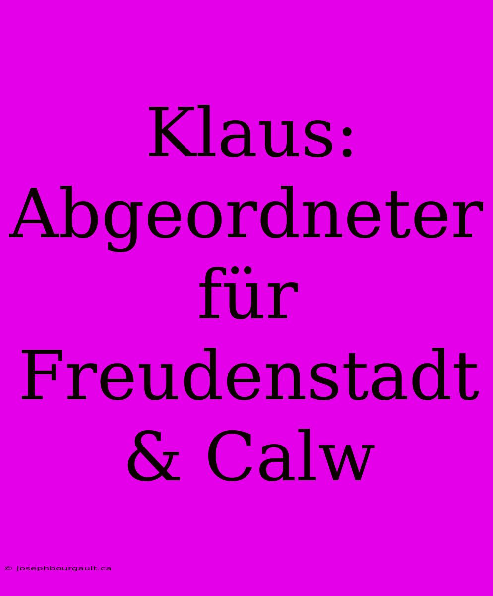 Klaus: Abgeordneter Für Freudenstadt & Calw