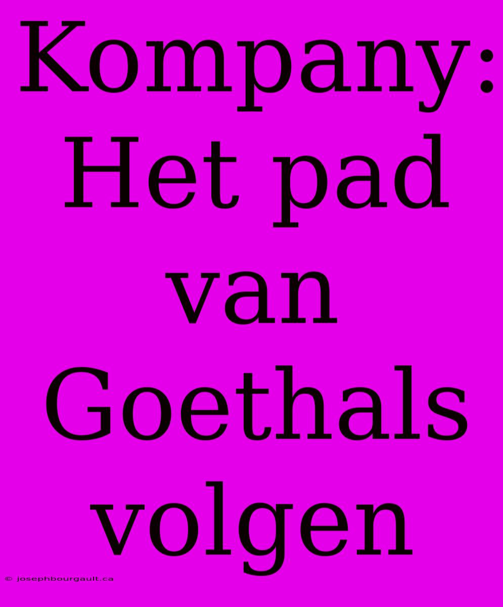 Kompany: Het Pad Van Goethals Volgen