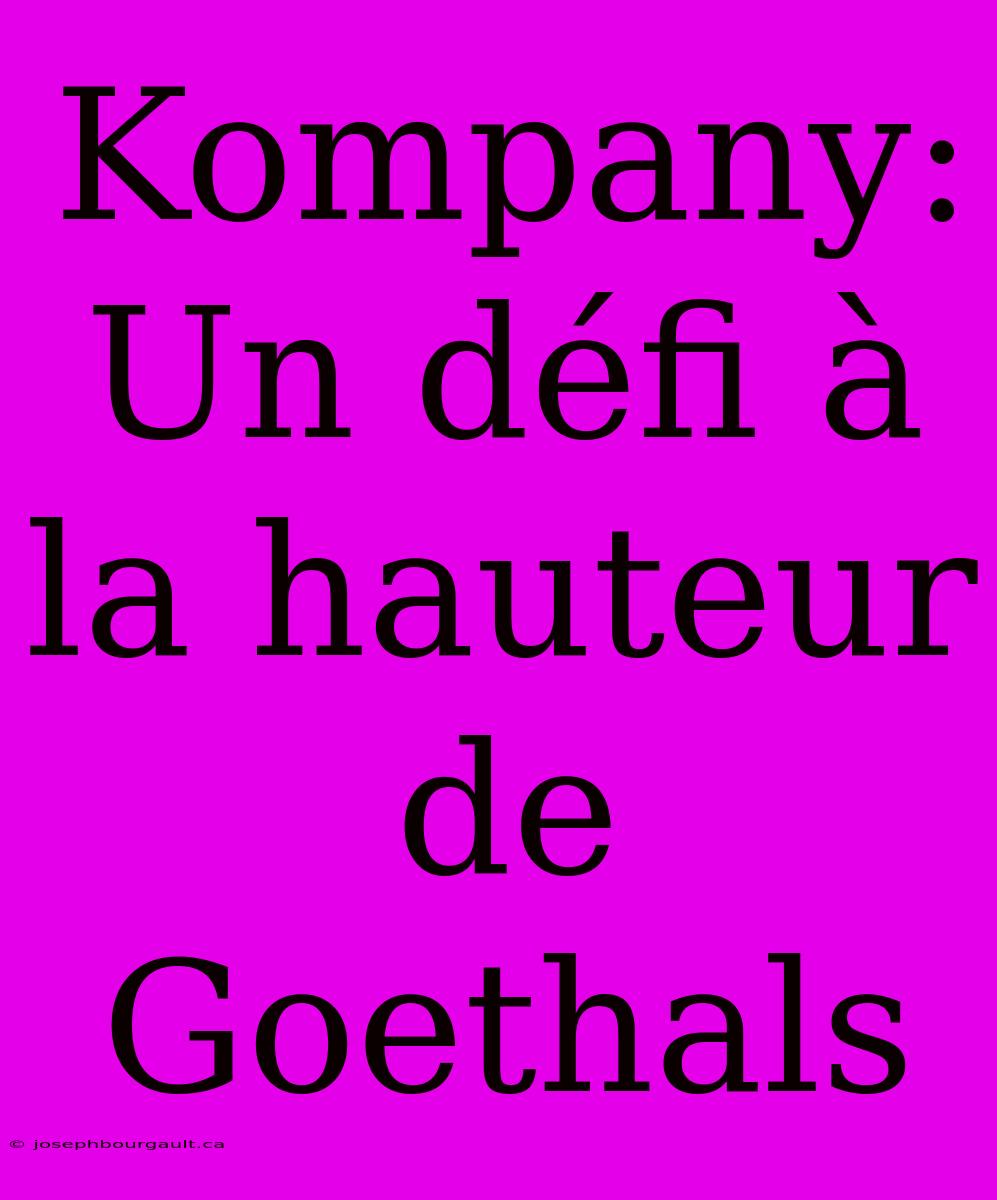 Kompany: Un Défi À La Hauteur De Goethals