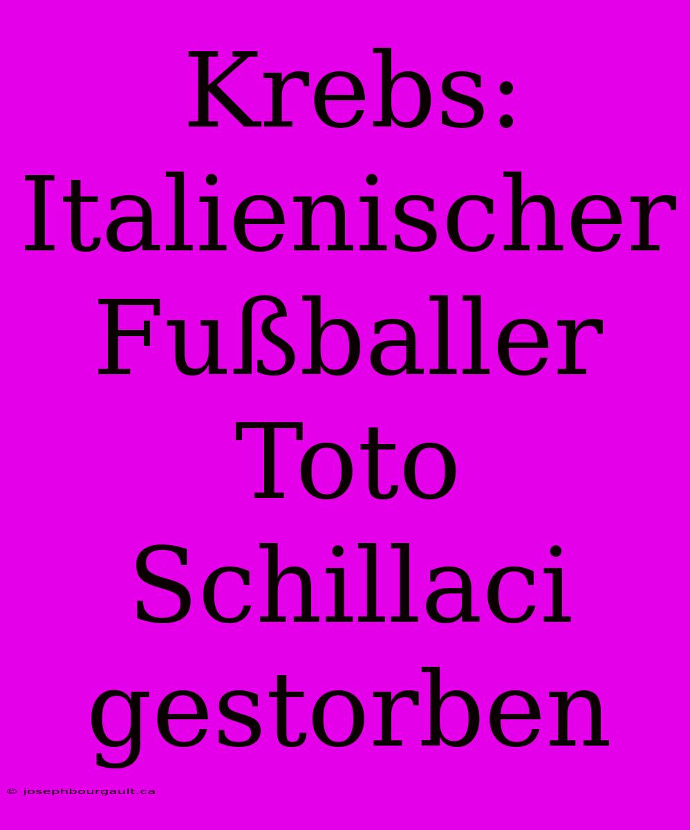 Krebs: Italienischer Fußballer Toto Schillaci Gestorben