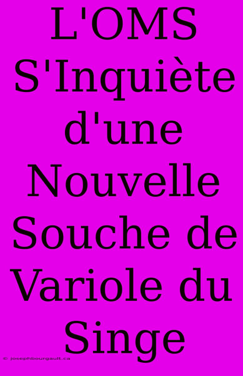 L'OMS S'Inquiète D'une Nouvelle Souche De Variole Du Singe