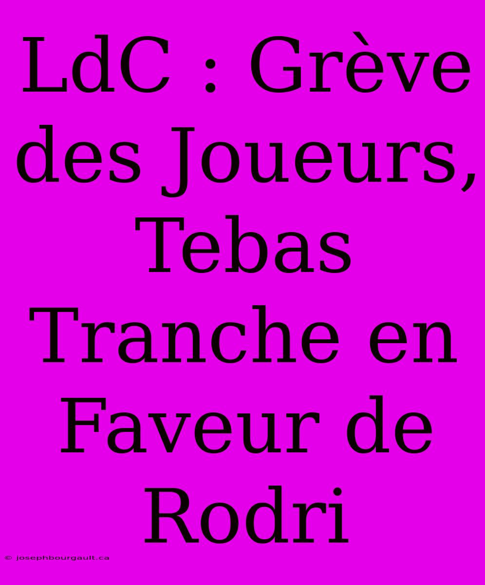 LdC : Grève Des Joueurs, Tebas Tranche En Faveur De Rodri