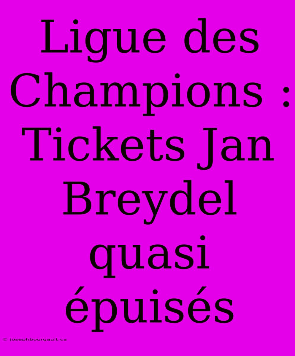 Ligue Des Champions : Tickets Jan Breydel Quasi Épuisés