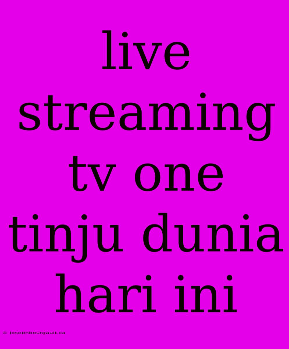 Live Streaming Tv One Tinju Dunia Hari Ini